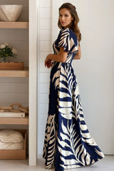 Navy Smocked Top One Shoulder Maxi Dress