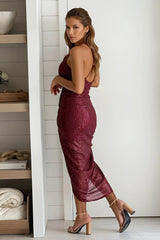 Burgundy Sequin Bodycon Dress