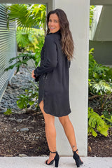 Black Button Down Sequin Shirt Dress