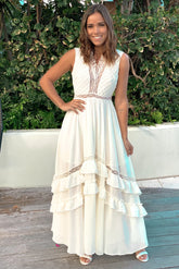 Ivory Ruffled Pintuck Dress