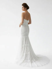 Vintage White Mermaid Lace Wedding Dress with Tassel