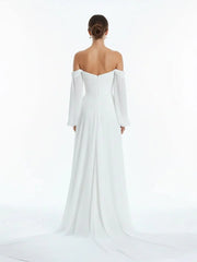 A Line Sweetheart Long Sleeves Chiffon Sweep Train Wedding Dress