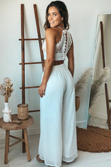 Ivory Crochet Top And Palazzo Pants Set