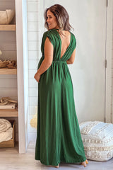 Hunter Green Maternity V Neck Maxi Dress With Details