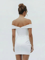 Sheath Off the Shoulder Satin Simple Wedding Dress Sleeveless Short Hemline