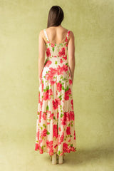 CRIMSON BLOOMS RED FLORAL MAXI DRESS