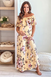 Mustard Floral Off Shoulder Maternity Maxi Dress