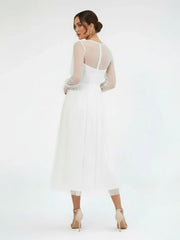 Elegant A Line Long Sleeve Tea Length Wedding Dresses