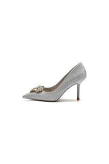 Stunning Pointed Toe Glitter High Heels With Rhinestone
