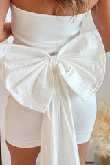 White Short Dress With Bow Detail