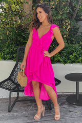 Hot Pink Ruffled High Low Dress