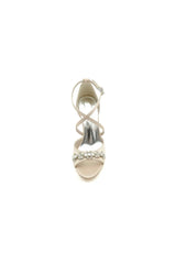 Champagne Cross Strap High Heels with Crystal Embellishments