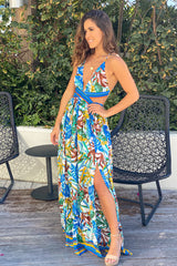 Ivory Tropical Maxi Dress With Cut Outs