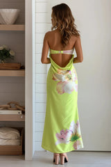 Lime Green Floral Cowl Back Dress