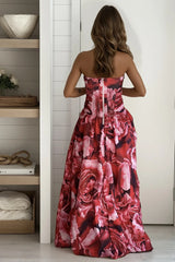 Red Floral Balloon Maxi Dress