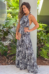 Zebra Maxi Dress With Open Back