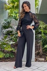 Black Jumpsuit With Lace Top And Open Back