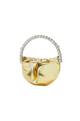 Womens Rhinestone Handle Metallic Slouchy Evening Clutch Bags
