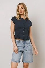 Rumi Button Front Blouse in Navy