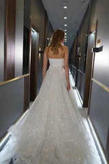 A Line Sweetheart Sparkly Bohemian Wedding Dress Bridal Gown