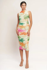 COLORFUL CONFIDENCE POWER MESH MIDI DRESS