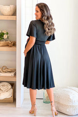 Black Maternity Midi Dress With Short Sleeves