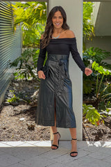 Black Off Shoulder Dress With Faux Leather
