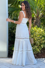 Ivory Maxi Dress With Crochet Trim And Slit