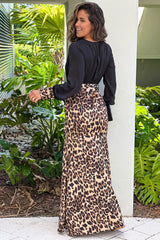 Black And Leopard Maxi Dress With Belt