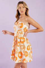 TANGERINE MIMOSAS ORANGE FLORAL MINI DRESS FINAL SALE