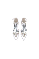 Satin Pointed Toe Ankle Strap Rhinestone Kitten Heels