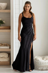 Black Glitter Pleated Maxi Dress