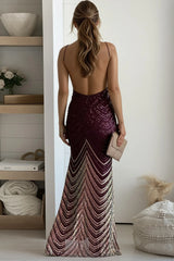 Maroon Ombre Sequin Maxi Dress