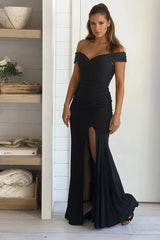 Black Off Shoulder Glitter Maxi Dress
