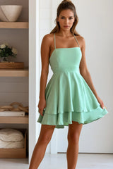 Sage Layered Lace Up Mini Dress