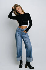 Jade Cuffed Wide Leg Jeans in Medium Wash FINAL SALE