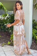 White Multi Color Lace Maxi Dress