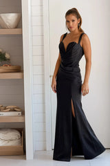 Black Metallic Sweetheart Neck Maxi Dress