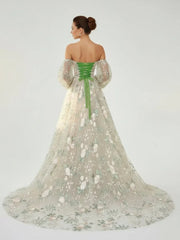 A Line Light Green Sweetheart Pearl Wedding Dress