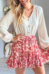 Cream And Cranberry Printed Romper With Long Sleeves