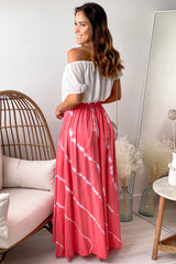 White And Coral Tie Dye High Low Dress
