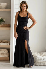Black Glitter Pleated Maxi Dress