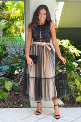 Black Lace Dress With Satin Belt