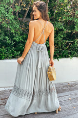 Sage V Neck Maxi Dress With Criss Cross Back