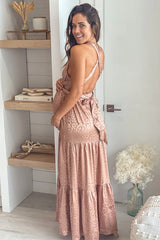 Champagne Animal Print Satin Maternity Maxi Dress