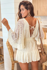 Cream Lace Button Down Detail Romper