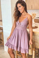 Light Purple Crochet Top Short Dress