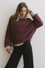 Annaleah Textured Sweatshirt in Burgundy FINAL SALE