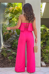 Hot Pink Off Shoulder Jumpsuit