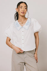 Lara Embroidered Blouse in Off White FINAL SALE